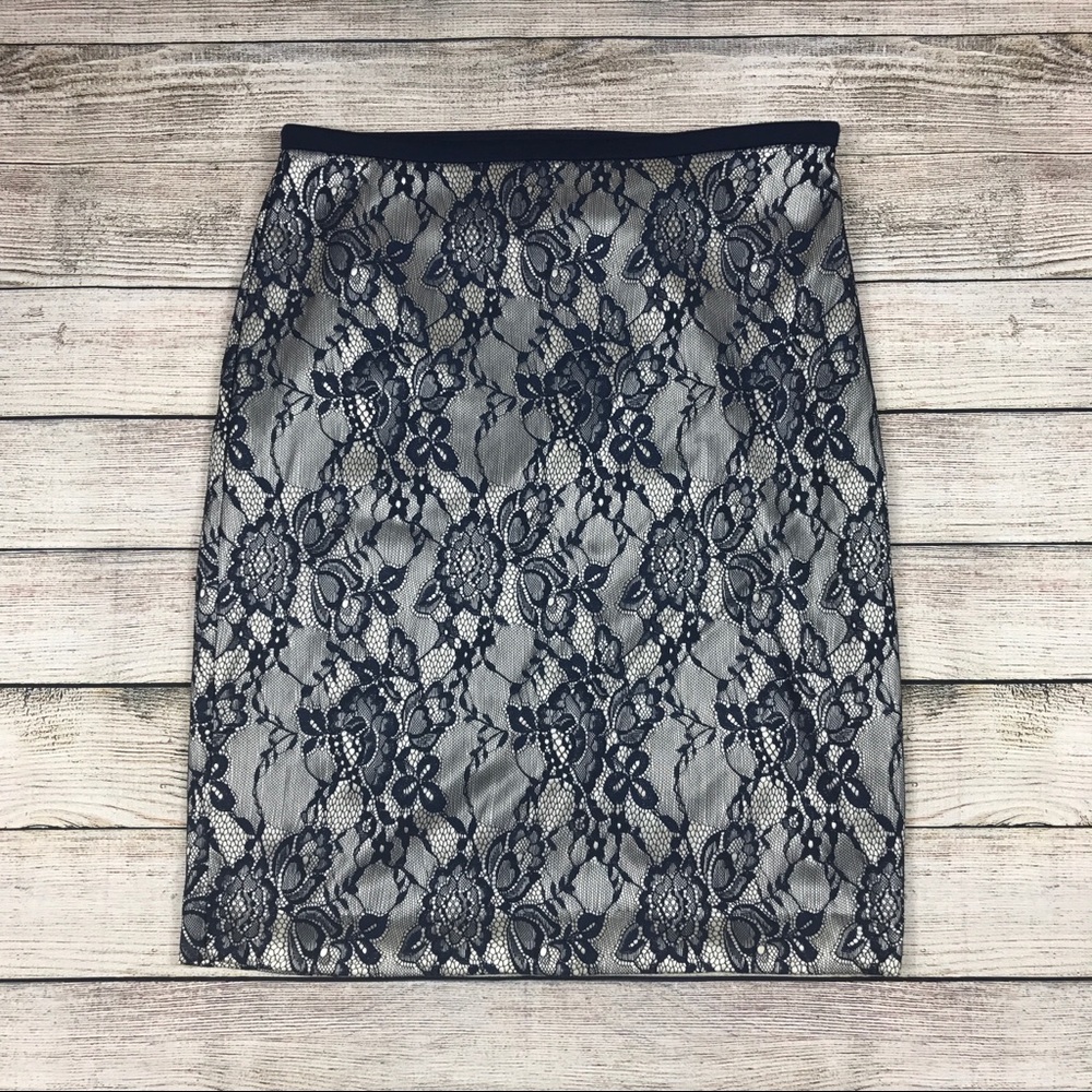 Blue Lace Pencil Skirt